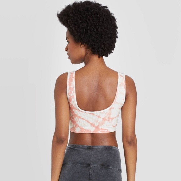 NWOT Colsie Women's Scoop Neck Ribbed Tie Coral/Peach Dye Bralette size M - Picture 2 of 5